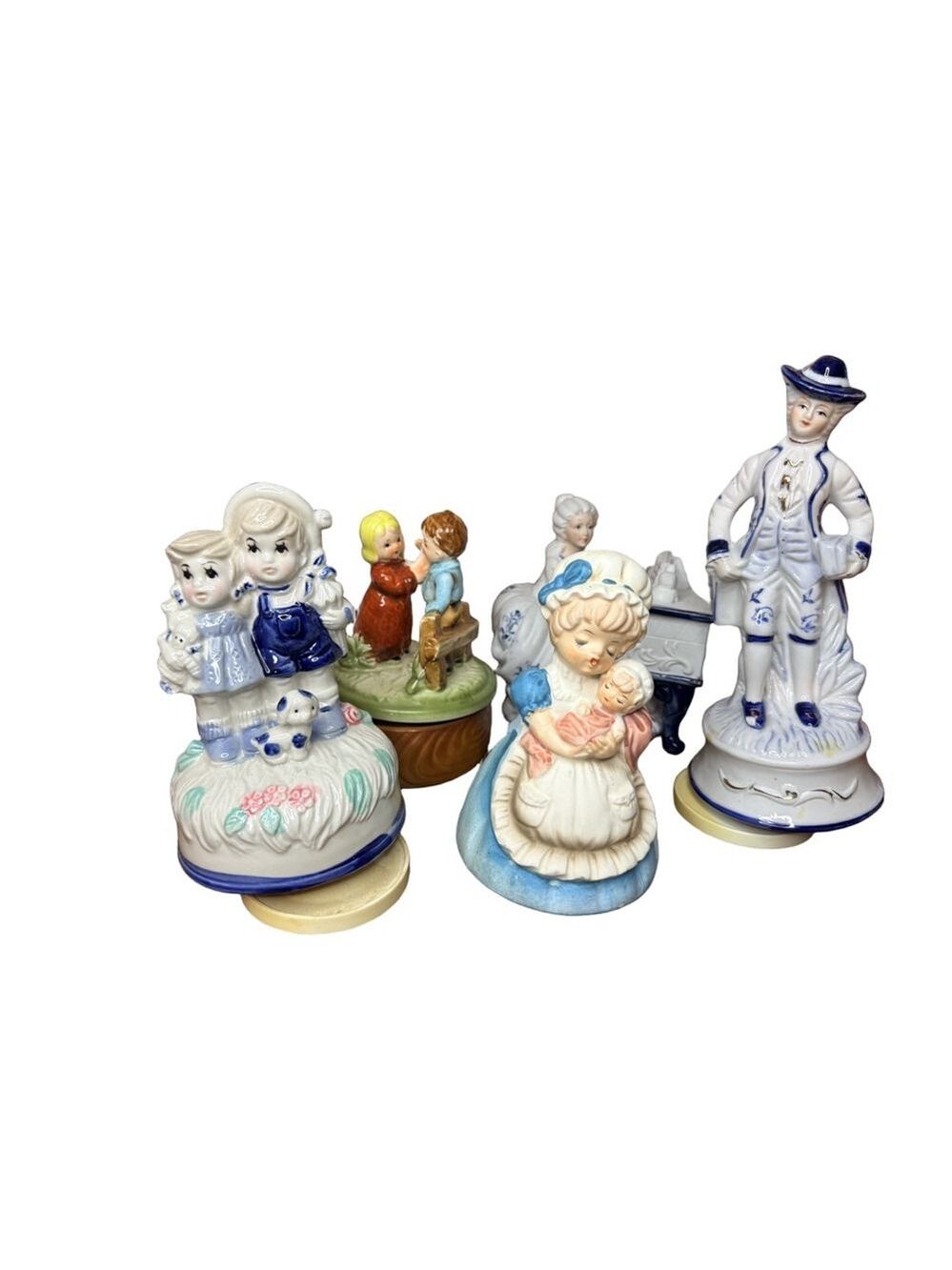 Vintage wind up musical Man woman piano boy girl baby 5 pieces 4 musical